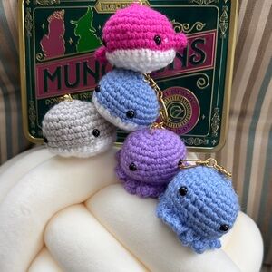 Crocheted Octopus and whales Keychains